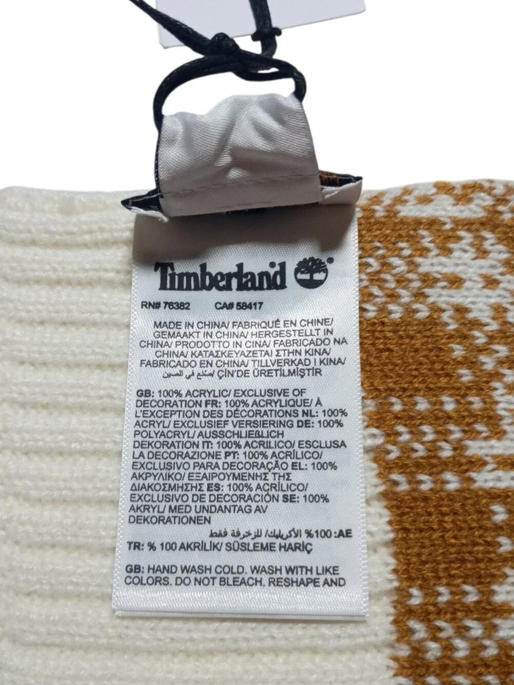 Timberland Plaid Scarf Neutral Brown / Cream Knit Soft Ribbed Edge Soft Warm